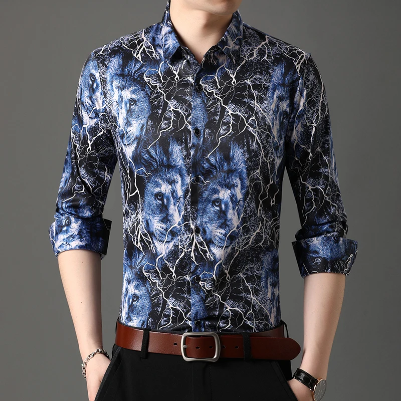 

Top Quality New Style Fashion Designer Flower Brand Slim Fit Men Floral Shirt Trendy Korean Long Sleeve Casual Men Clothing