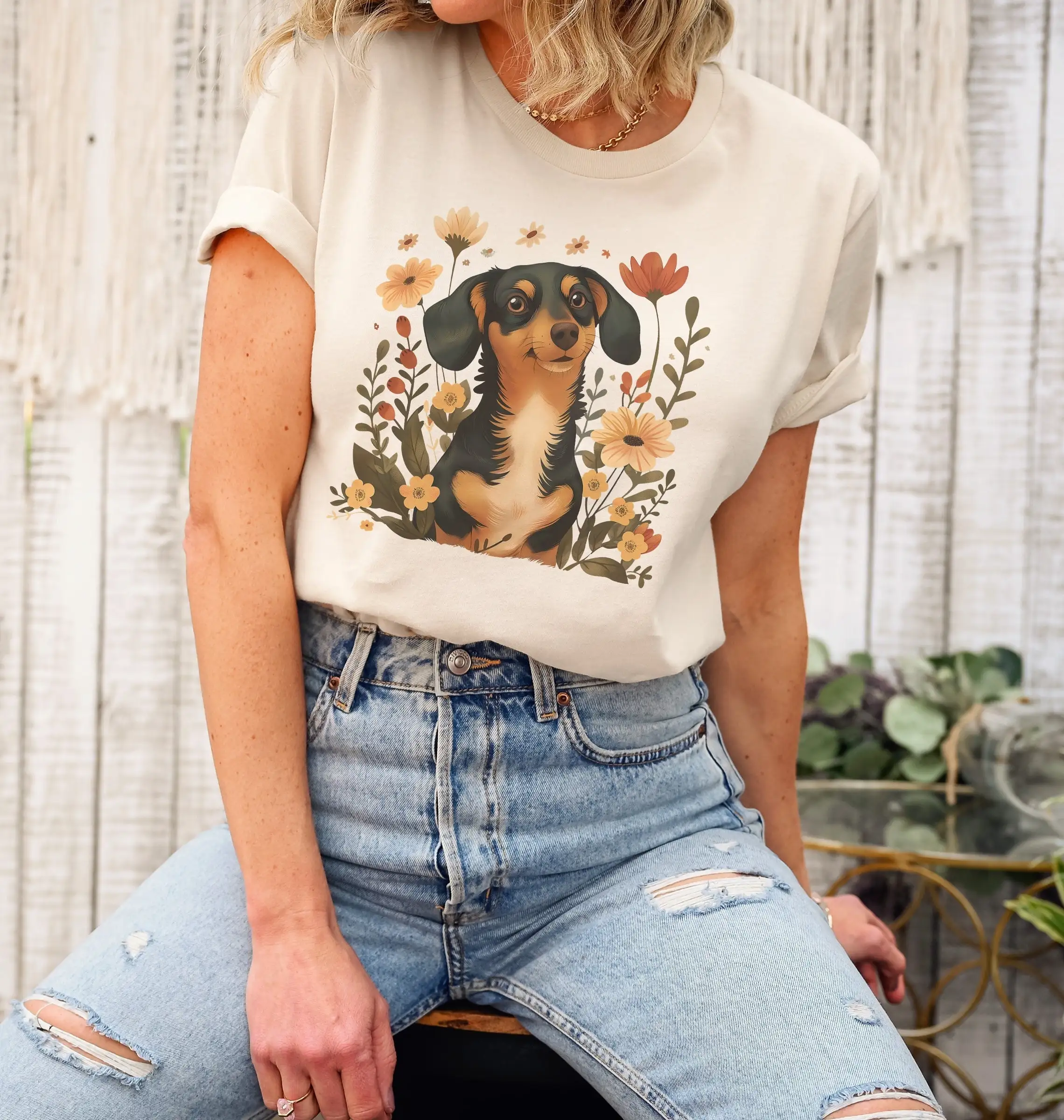 Футболка с таксой для мамы и собаки цветочный любовник одежда коттеджа