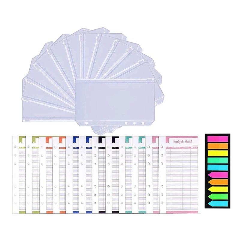 

Clear PVC 6 Holes Pockets Clear Sleeves Zipper Folder For Notebook Planner