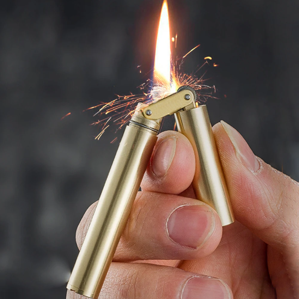 Funny Double Stick Brass Gasoline Lighter Portable Slim Folding | Cigarette Accessories