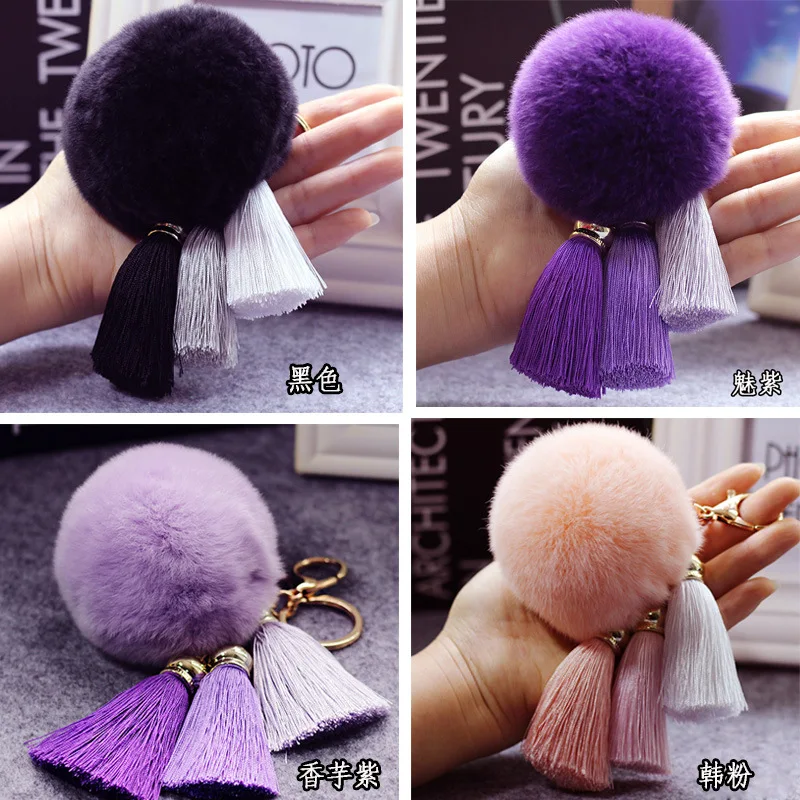 

Fashion Keychains Fake Rabbit Fur Ball Key Chain Porte Clef Pompom De Fourrure Fluffy Bag Charms Bunny Keychain Keyring