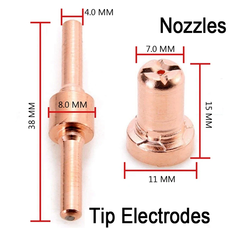 

10Pcs Consumables Copper Extended Long Tip Electrodes And Long Nozzles For PT31 LG40 40A Air Plasma Cutter