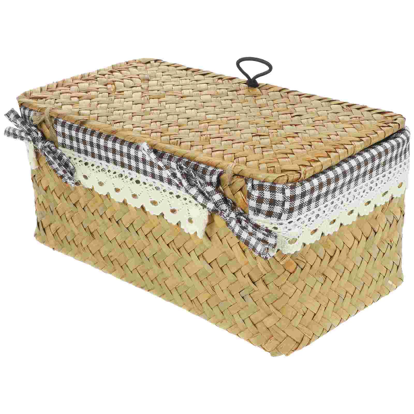 

Woven Storage Basket Bin Desktop Organizer Grass Baskets For Wardrobe Decorative Sundry