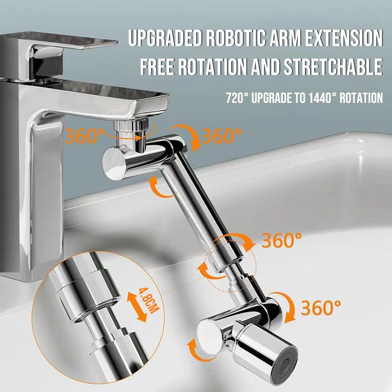 

1440° Water Splash Kitchen, Tap Bathroom Rotation For Retractable Faucet Filter Swivel Aerator Nozzle Sink Universal Extender
