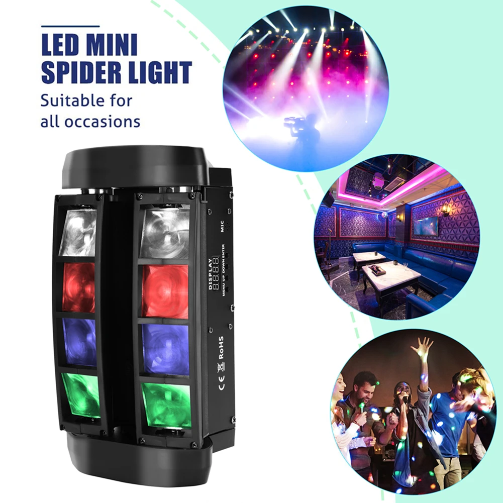 

LED Mini Spider Stage Light DMX and Sound Control Moving Head Stage Effect Light for Club DJ Show Home Party Ballroom Bands Bar