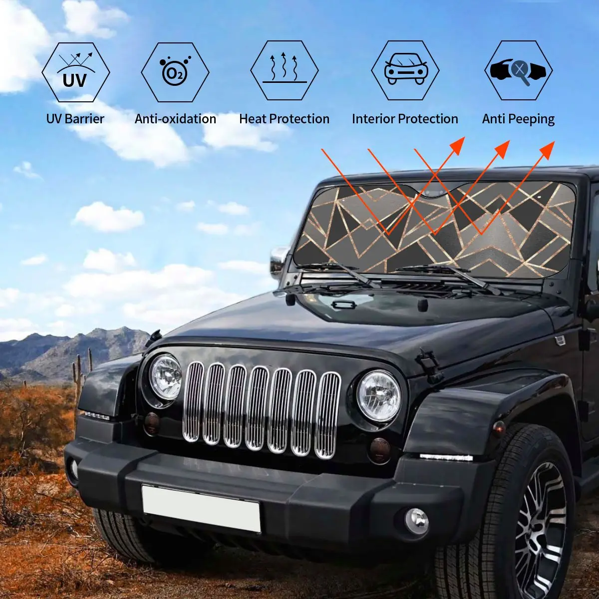 Silver Gray Charcoal Rose Gold Geo Windshield Sunshade Nodic Car Front Window Windscreen Cover Heat Reflector
