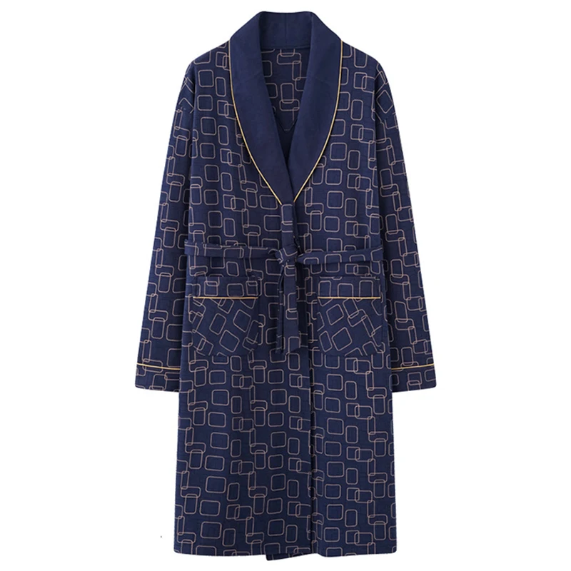 2022 Spring Autumn Bathrobe Men 100% Cotton Sleep Top Kimono Robesfor Male Plaid Robes Long Bath Robe Bride Robe Dressing Gown