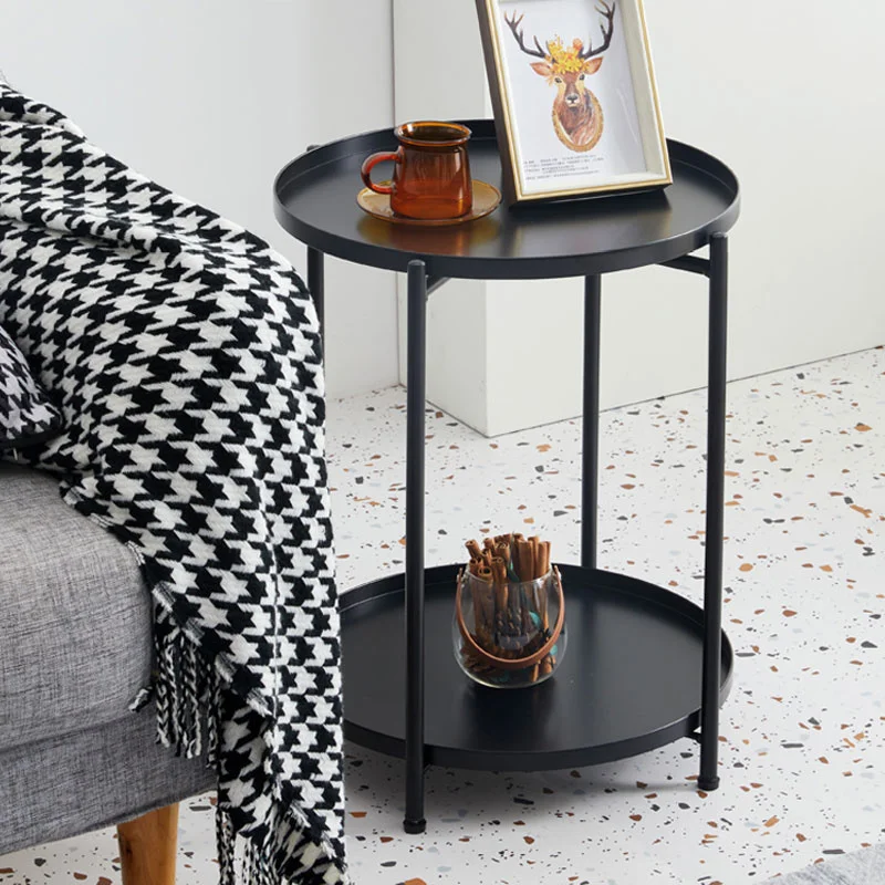 

Nordic Furniture Light Luxury Iron Trolley Coffee Tables For Living Room Home Creative Sofa Side Table Two-tier Storage Shelf