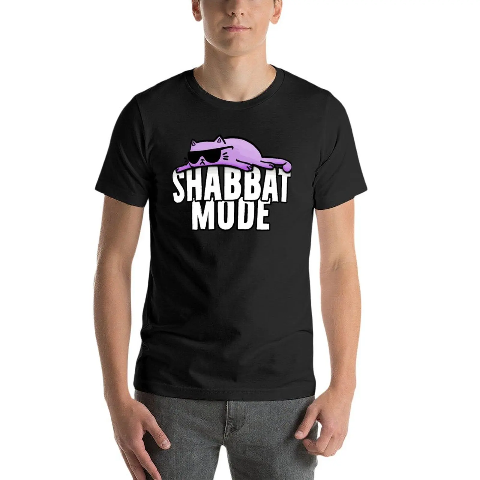

Shabbat Mode - Judaism Rest Day Cat Oversize T Shirts Brand Men'S Clothes 100% Cotton Streetwear Large Size Top Tee