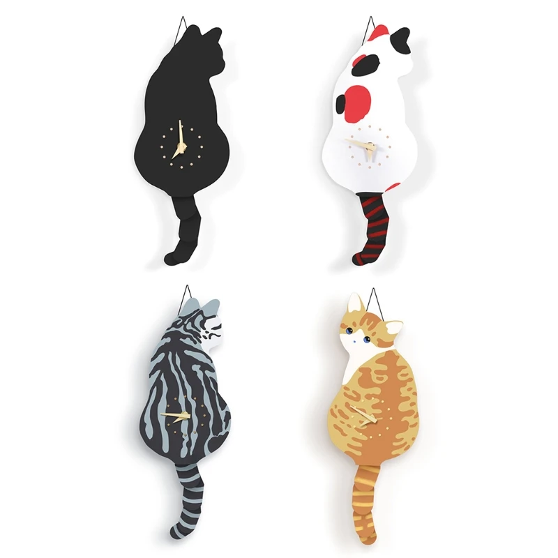 

for Creative Wall Clock Naughty for Cat Wag Tail Clocks Quiet Swinging Clock for Home Bedroom Living Room Decoration Kid Room