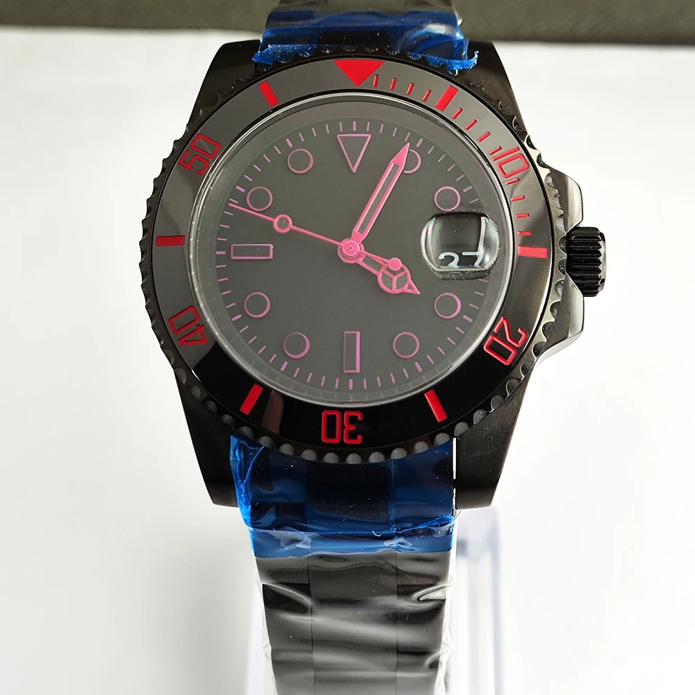 Часы NH35 черный ремешок подходит для механизма мужские автоматические