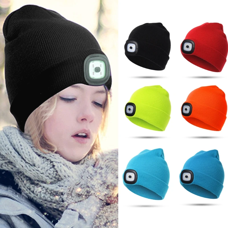 

Knit Hat with 4 USB Rechargeable LED for Children Night Lighting Multipurpose D5QD