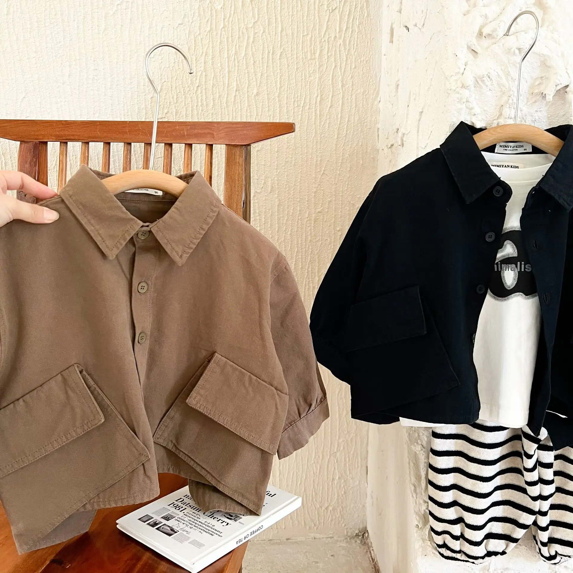 

Chen Ma Kids' Overcoat 2022 Autumn Boys and Girls Solid Color Overalls Casual Baby Short Pocket Coat