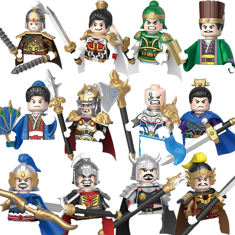 Фигурки старых китайских солдат, военные генералы, военные лошади, строительные блоки, аксессуары, мечи, оружие, игрушки, кирпич