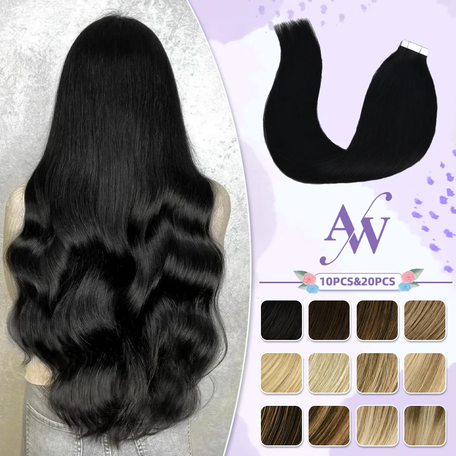 

AW 14'' Tape In Human Hair Highlight Blonde Non-Remy Natural Straight Real Human Hair Invisible Seamless Skin Weft Tape Hair