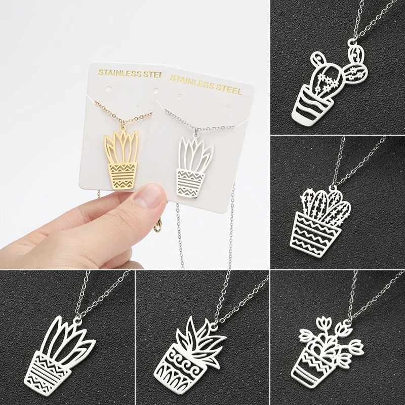 

Vintage Plants Potted Flowers Clavicle Chain for Women Leaves Smiley Charm Sweater Chain Fashion Pendant Necklace Jewelry Gift