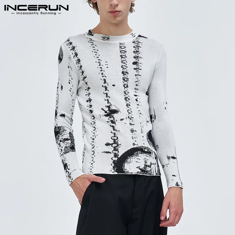 

Модные повседневные стильные топы INCERUN, новые мужские футболки с принтом металлической текстуры, индивидуальная тонкая трикотажная футболка с длинными рукавами
