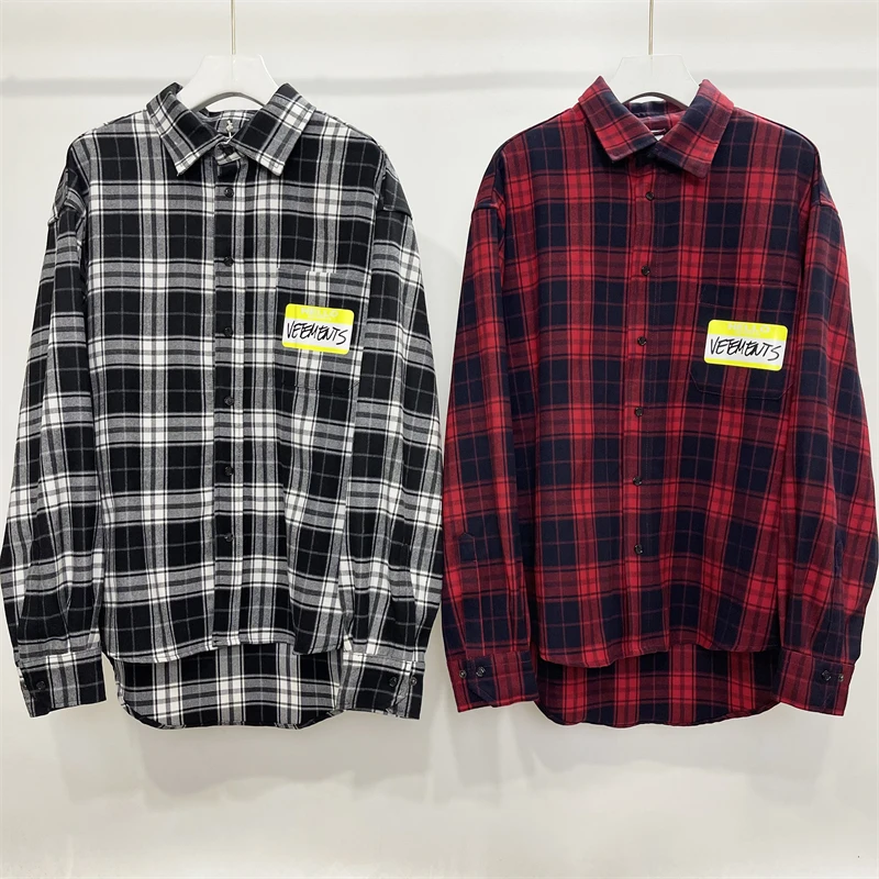 

Gym Hello My Name Is Vetements Shirt Men Women High Quality Vintage Letter Print Flannel Long-sleeved Casual Plaid Shirts Veteme