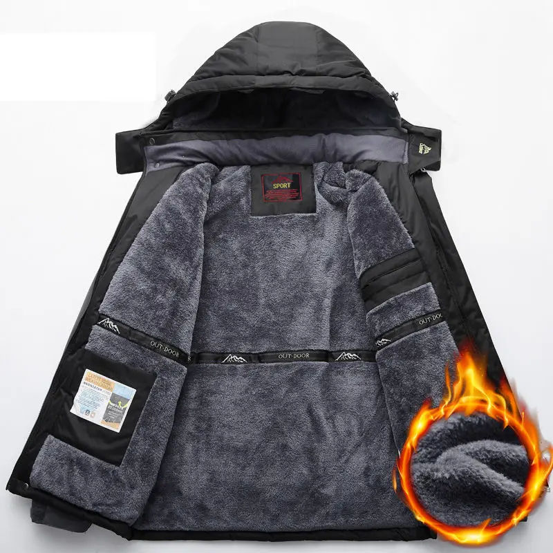 Winter Waterproof Men's Jacket Windproof Warm Coat Fleece Thick Outwear Outdoor Mountain Overcoat Removable Hooded Parka 8xl 9xl