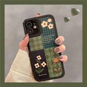 INS patchwork dark green flowers phone case for iPhone 13 12 11 pro X XS XR Max Drop-resistant camer