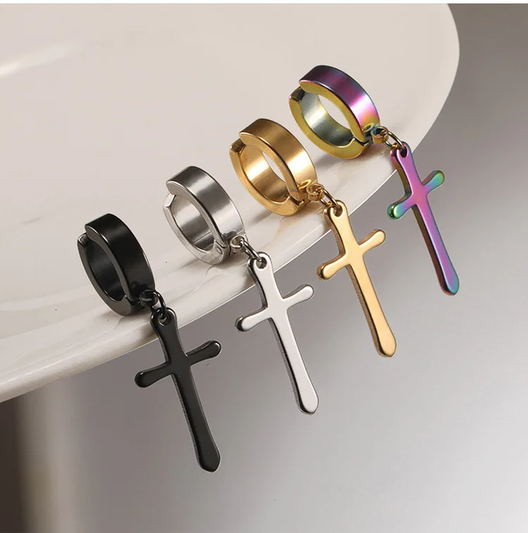 

Модные трендовые серьги-кресты из нержавеющей стали, индивидуальные кольца, серьги, пряжка, антиаллергенные клипсы для ушей, аксессуары, оп...