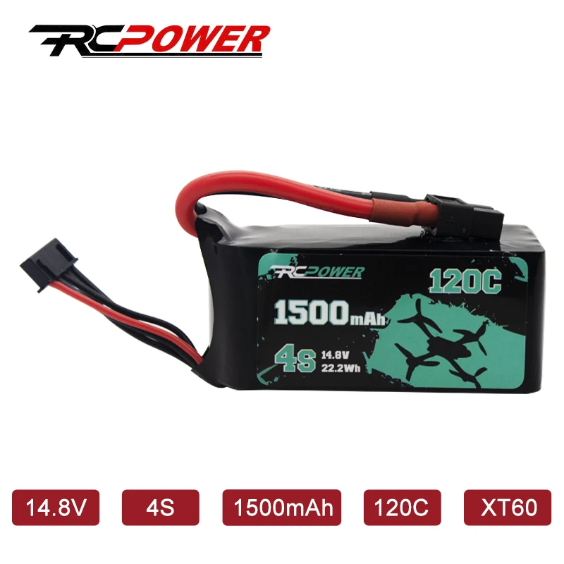 1/2PCS RCPOWER 14.8V 1500mAh 4S Lipo Battery 120C With XT60 Plug For RC Quadcopter Drone Airplane FPV Helicopter on.1/2 шт. RCPOWER 14.8V 1500mAh 4S Lipo аккумулятор 120C с разъемом XT60 для RC Quadcopter Drone Airplane FPV Helicopter.
