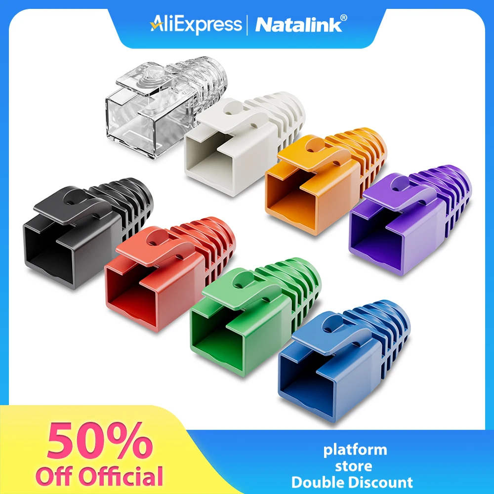 Фото Сетевой кабель Ethernet Natalink RJ45 CAT7/CAT6a, защитный кожух для кабеля, защитный колпачок для разъема кабеля, разноцветный мягкий пластик, 100 шт. №1