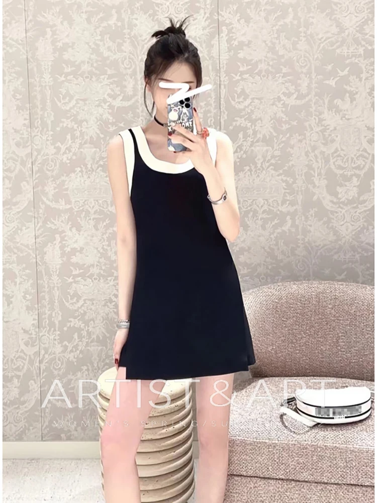 

Provide label High Quality Summer Women Fashion Runway Designer Sleeveless Patchwork Jumpsuit Black Print Playsuits