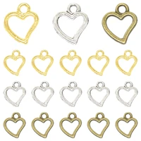 wholesale 100pcs three color hollow heart charms alloy metal mini pendants for diy jewelry making supplies 108mm