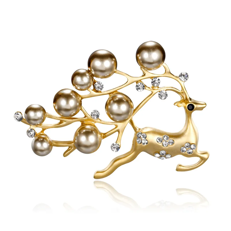 

Deer Pearls Brooch Pins for Women Fashion Crystal Broches Vintage Jewelry Broche PinsBrooch