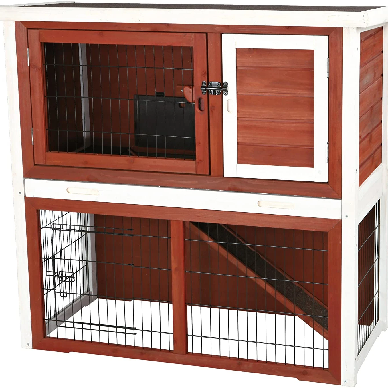 

Rabbit cage with pitched roof, medium, brown/white animal cage rabbit accessories guinea pig nest (US spot)