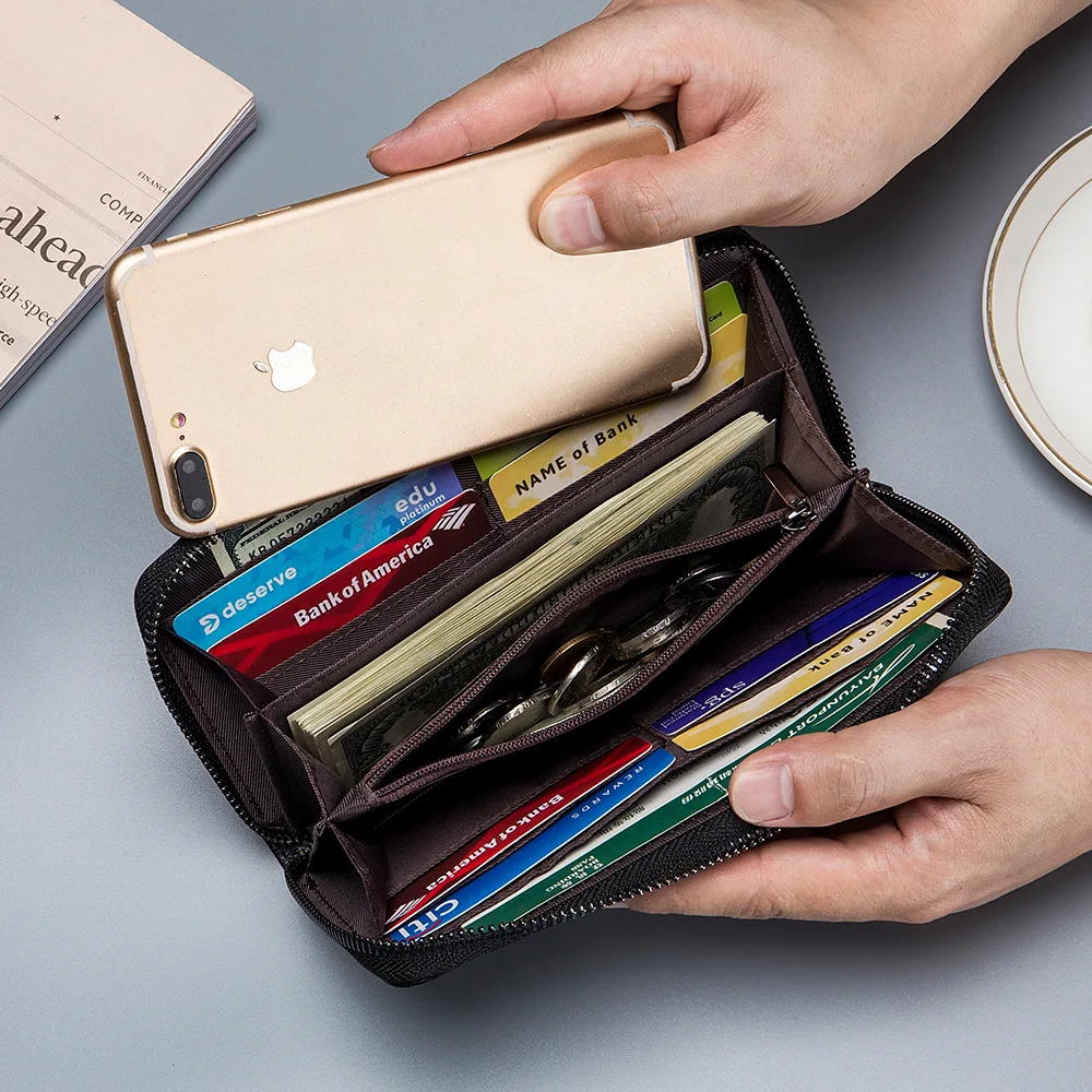 New Handmade Braided Long Women's Wallets with Genuine Leather, Fashionable Wallets with Large Capacity for Men and Women, Zippe