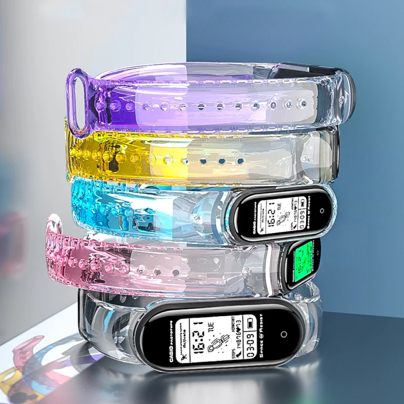 Strap For Xiaomi Mi Band 7 6 5 4 3 Transparent Change Color Light Wrist Bracelet For Xiaomi MiBand 5 Silicone Replacement Straps images - 6