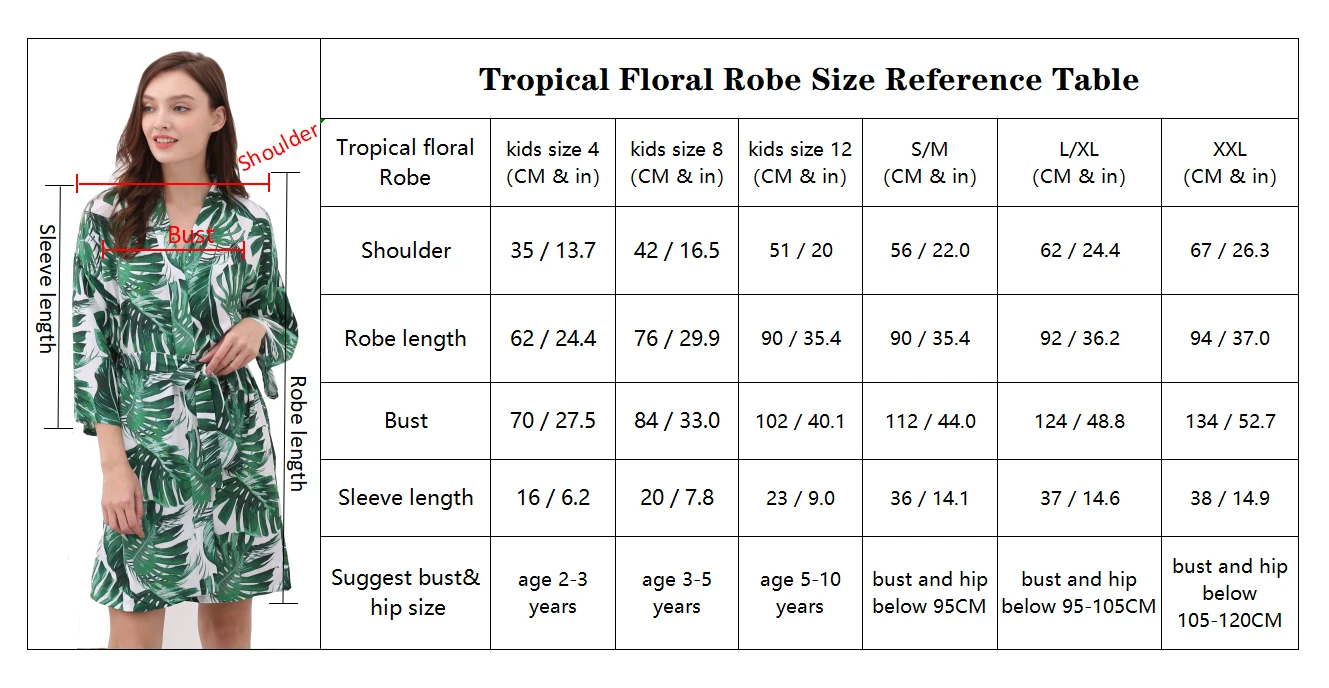 Rayon Cotton Kimono Robe Sleepwear Green Leaf Robe Bridesmaid Gift Spa Robes for Girls Birthday Party Robe Bathrobe