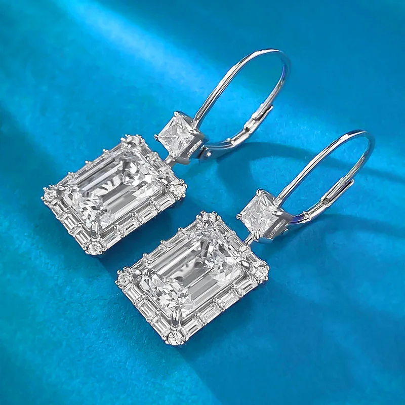 Новинка 925 женские Роскошные инкрустированные прямоугольные серьги из