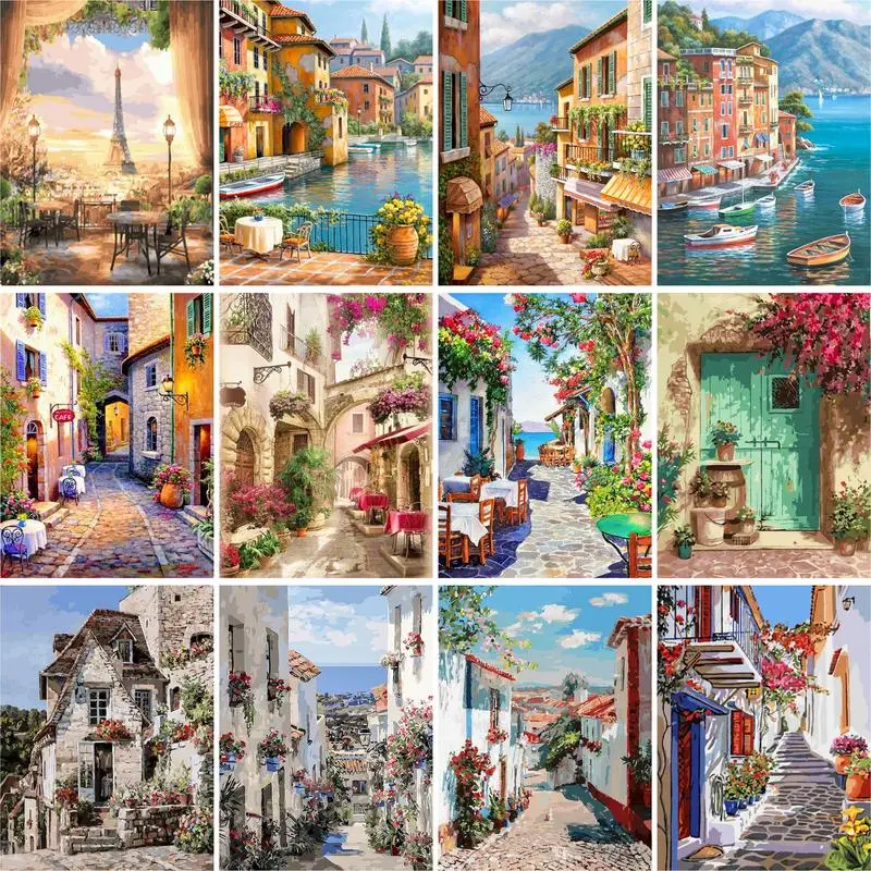 

GATYZTORY Paint By Numbers For Adults Children Seaside Town DIY HandPainted Oil Painting Landscape Picture Home Wall Decor Gift