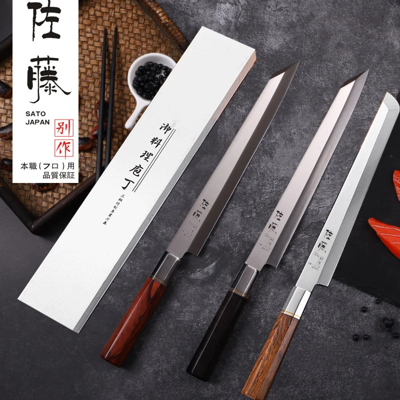 

11 Inch Sashimi Knife Germany 1.4116 Steel Sharp Slicing Fish Ham Sushi Kiritsuke Sakimaru Kitchen Knives Octagonal Ebony Handle