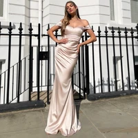 gorgeous off the shoulder sweetheart prom dress long pleat satin evening gown floor length open back sexy party dress 2022