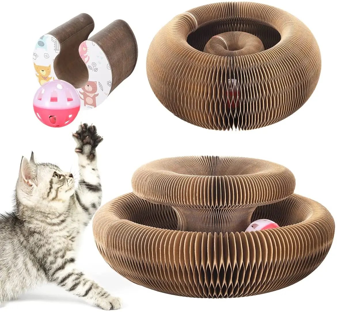 

Ulmpp Cat Toy Deformable Cat Magic Organ Scratch Board with Ball Pet Interactive Funny Toy Round Grinding Claw Cats Accessories