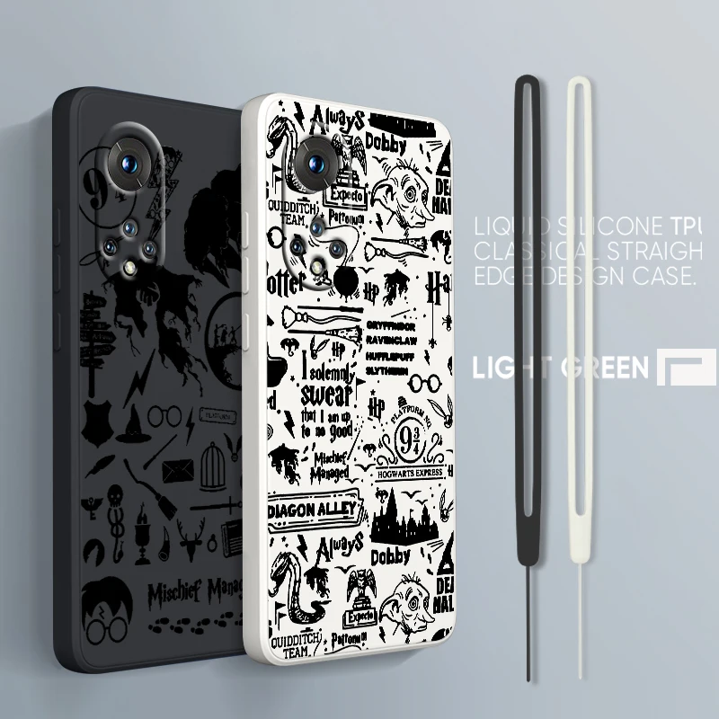 

Academy of Magic Black Logo For Honor 70 X8 X7 60 50 30 20 X20 10X Pro Plus Lite Liquid Rope Candy Cover Phone Case