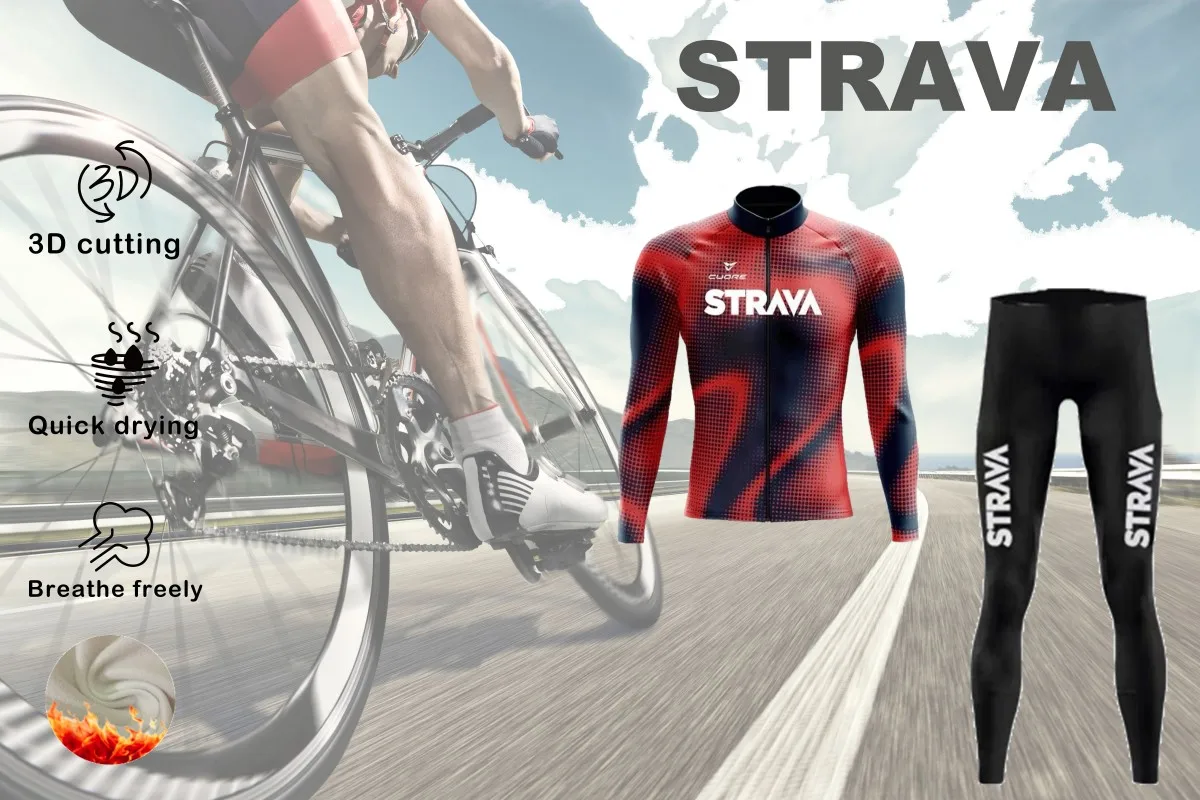 STRAVA велосипедный мужской зимний костюм с длинными рукавами и брюками теплая