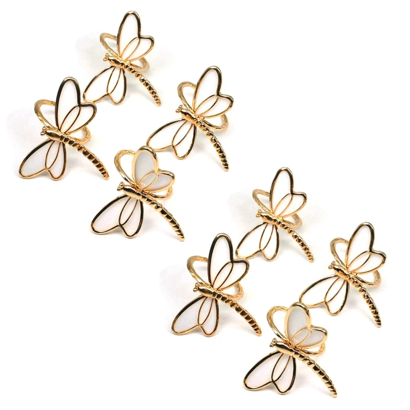 

Hot XD-8 Piece Set, Gold Dragonfly Napkin Ring Napkin Holder, Used For Wedding Dinner Dinner Table Decoration Table Decoration