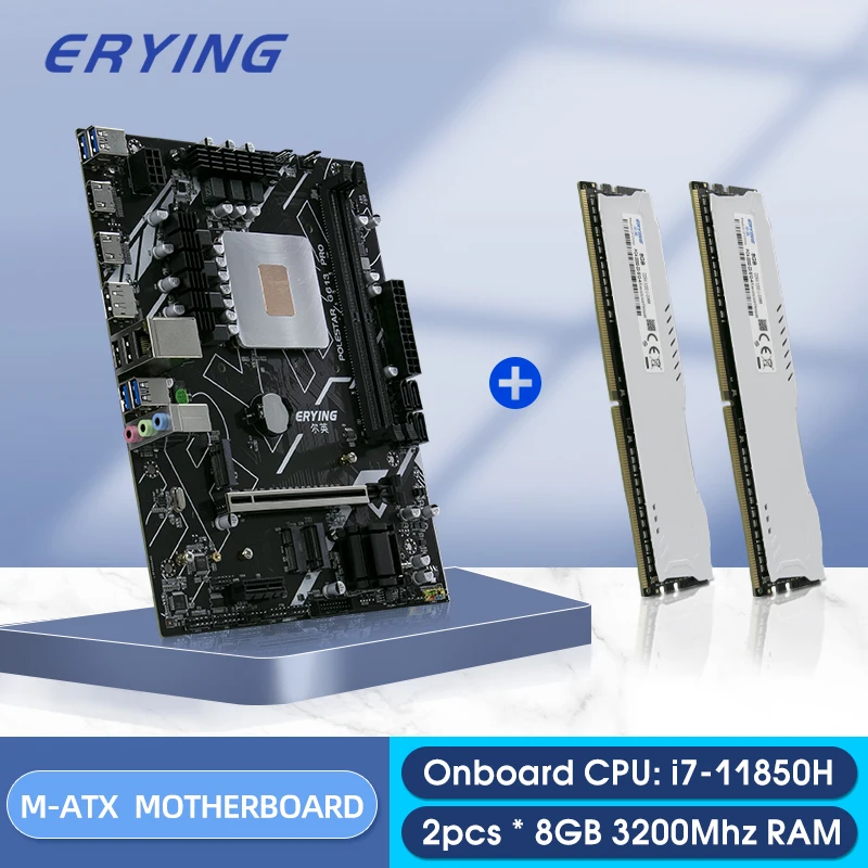 

ERYING Gaming PC Motherboard with Onboard CPU i7 11850H SRKT4(NO ES)2.5GHz + 2pcs RAM 8GB 3200Mhz Set