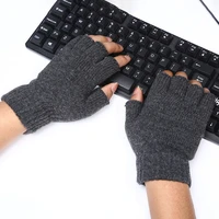 1 pair winter men knitted stretch gloves elastic outdoor cycling mittens warm half finger fingerless gloves fashion mens gloves