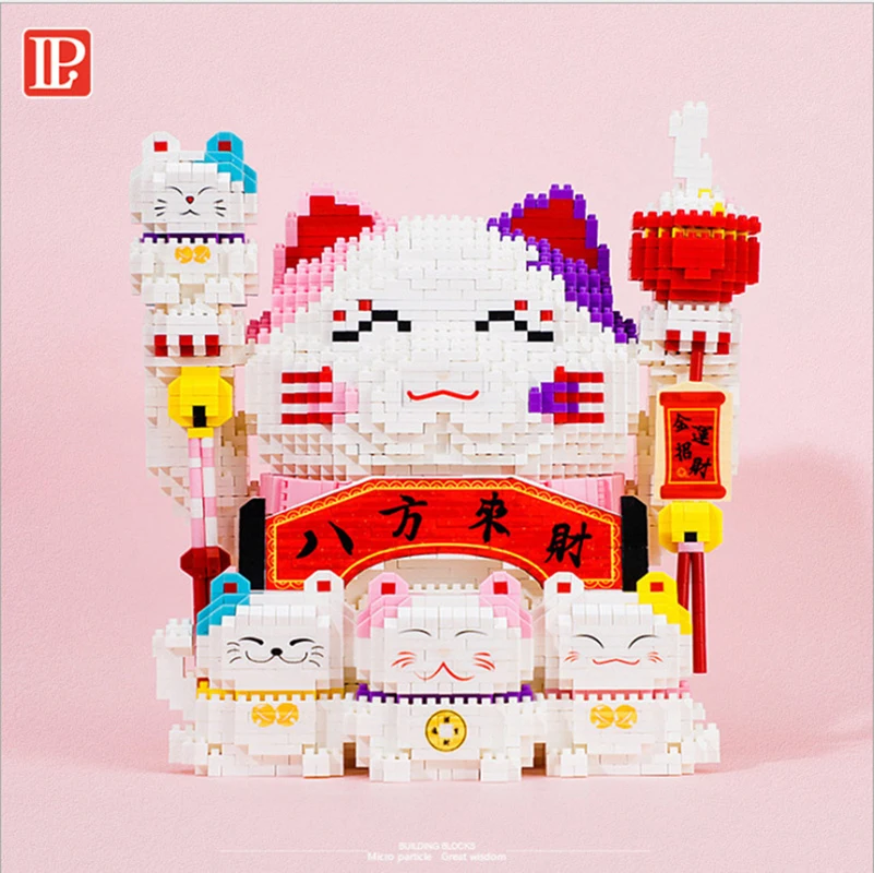 

Maneki Neko Mini Blocks Lucky Cat Cartoon Cat Building Bricks Money Smile Fortune Cat Block Toy Figures for Gift HC1019