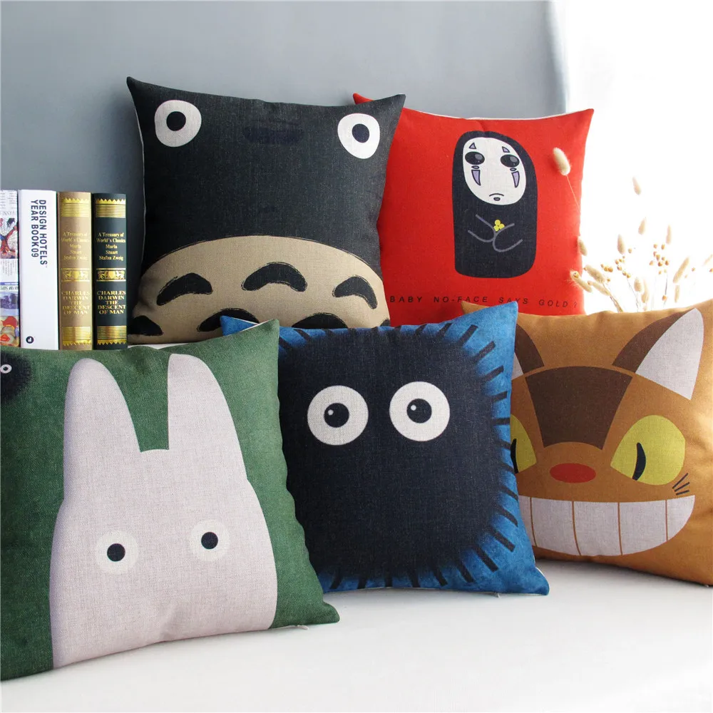 

Home Decorative Cushion Cover Pillow Case Japan Hayao Miyazaki Totoro Series Cat Pattern Polyester Cushions Covers 45x45cm