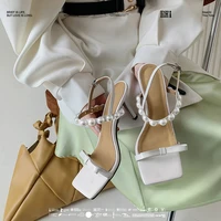 pearl word strap sandals simple style square toe open toe sandals chinese niche designer brand summer new high heeled sandals