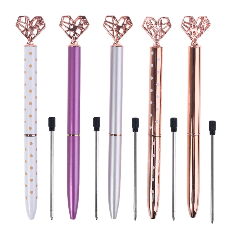 

G5AA Cute Heart Rotatable Ballpoint Pen for Girls Women Lovely 0.7mm Ball Pen Metal for shell for Writing Journaling Taking N