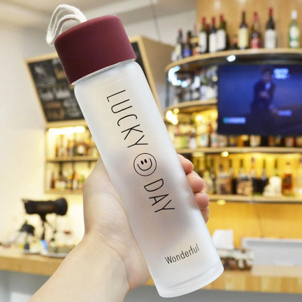

350ML Transparent Frosted Expression Single Glass Water Cup Ins Style Water Bottle Portable Office School Glass Water Bottle