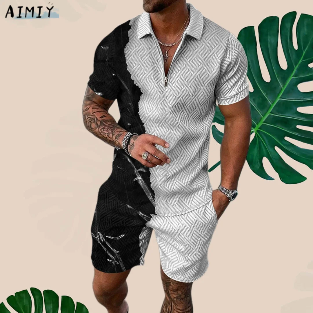 Men's Tracksuit Casual Summer Short Sleeve Polo Shirt and shorts Suit two-Piece Set Male Clothing Streetwear Clothes for Men